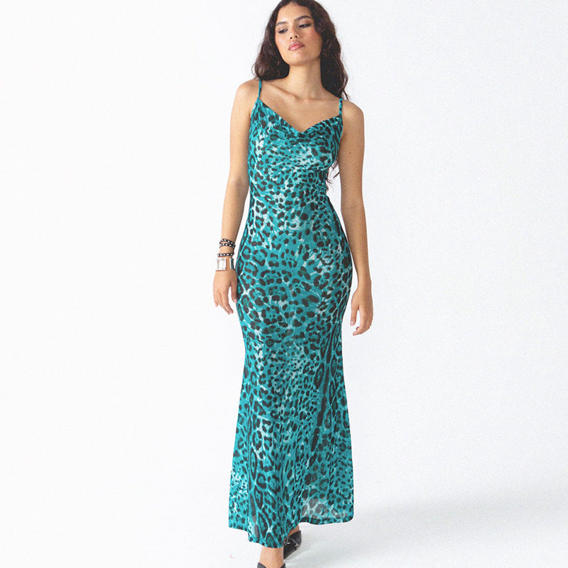 Spaghetti Strap Print Cowl Neck Maxi Slip Dress 7