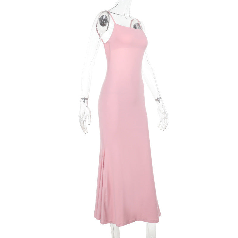 Spaghetti Strap Square Neck Bodycon Floor Length Column Maxi Dress 7