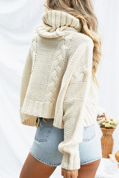 High Collar Solid Color Bat Sweater