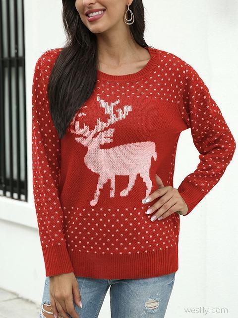 Christmas Fawn Print Long Sleeve Sweater