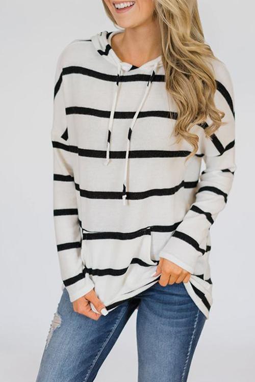 Casual Hooded Collar Striped T-shirt