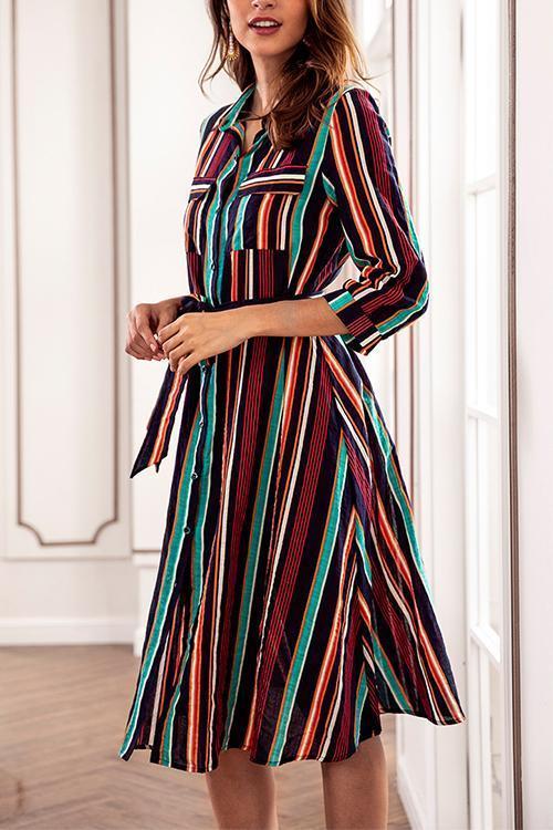 Colorful Striped Long Sleeve Shirt Dress