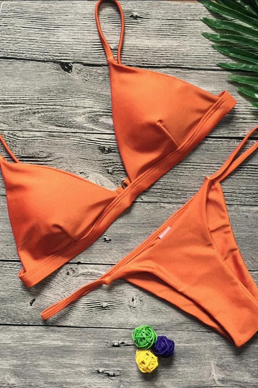 Orange Triangle Brazilian String Thong High Cut Sexy Bikini Bathing Suit