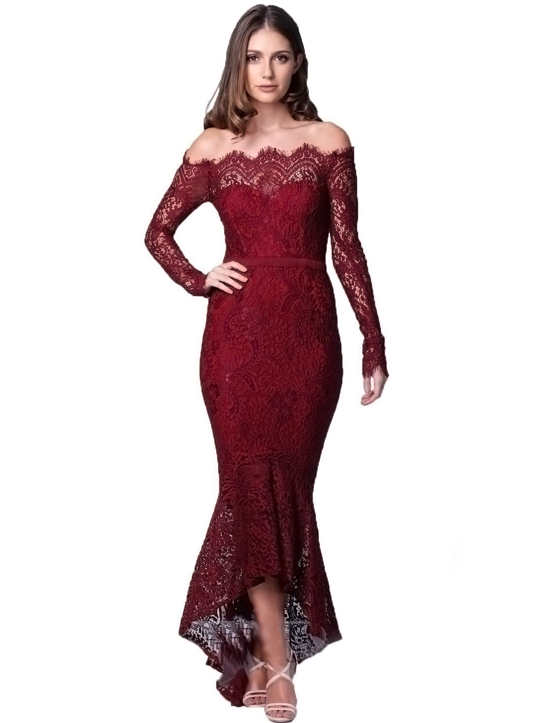 Off Shoulder Sweetheart Ruched Mesh Mermaid Flare Train Lace Gown
