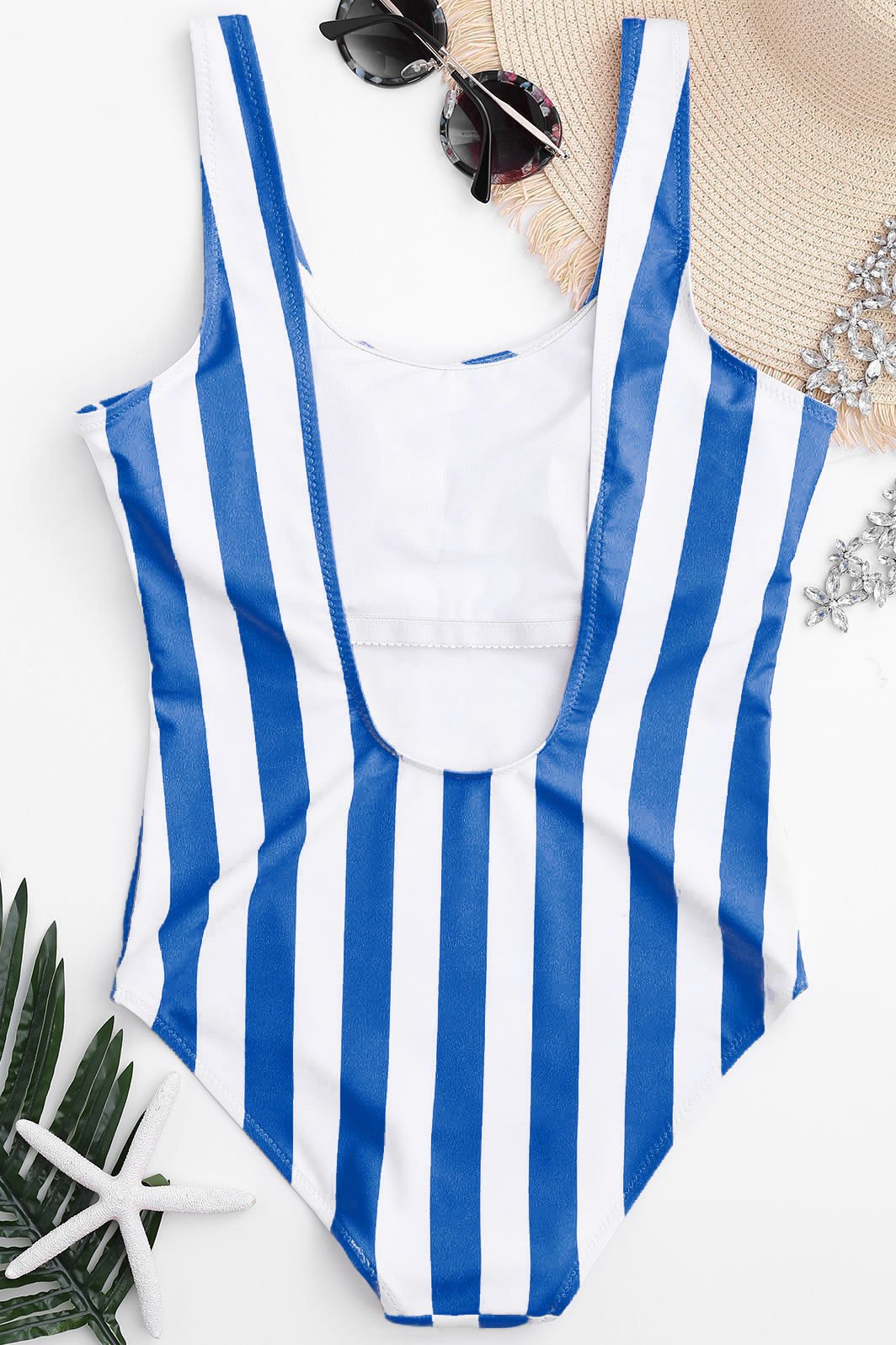 Blue Stripe Low Back Cute One Piece Swimsuit