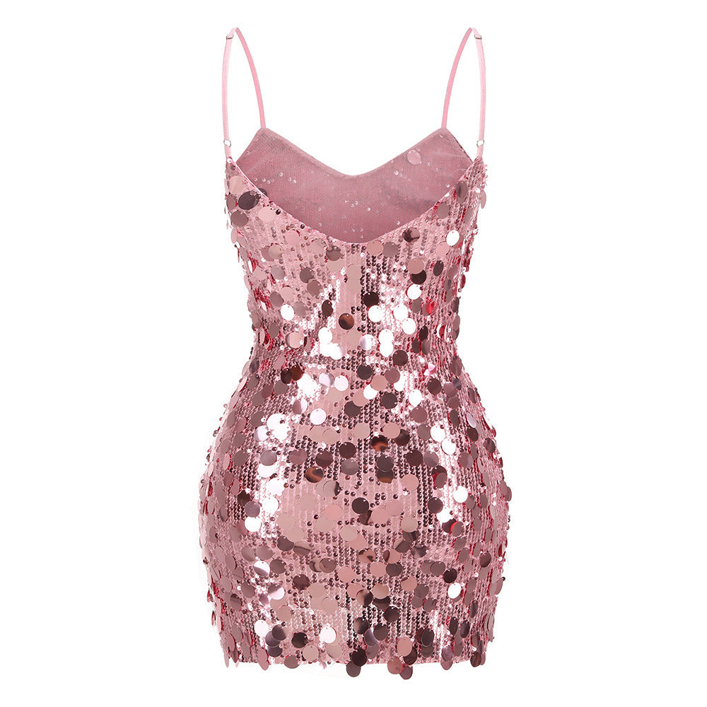 Scoop Neck Spaghetti Strap Paillette Scale Embellished Bodycon Mini Dress 8