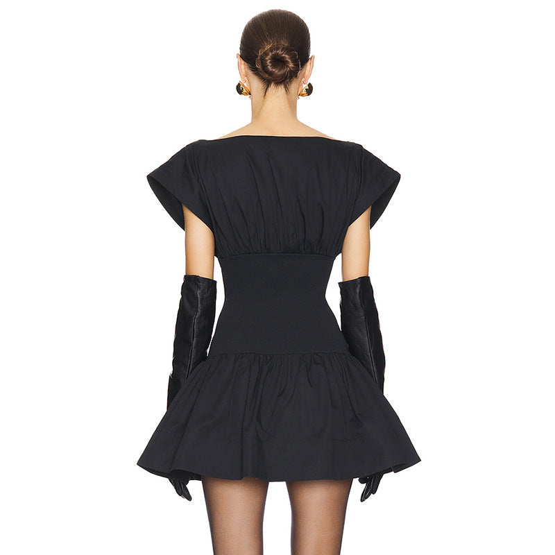 Boat Neck Cap Sleeve Fit and Flare Pleated Skater Mini Dress 8