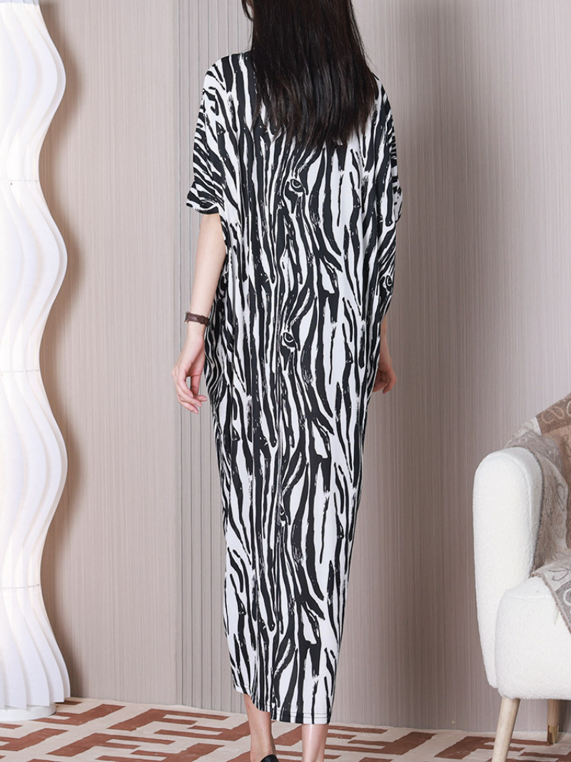 Round Neck Loose Shift Midi Dress 7