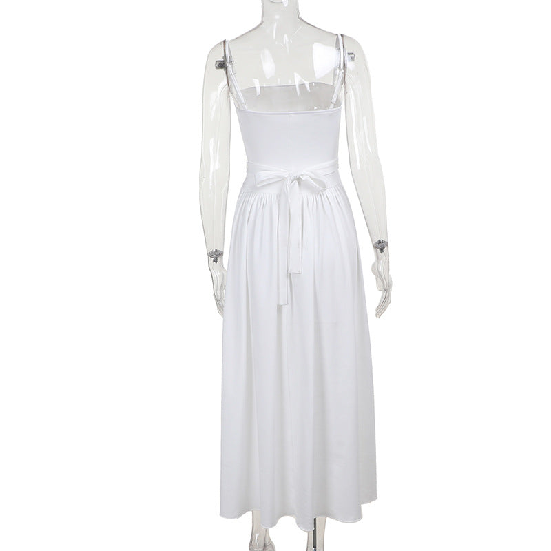 Square Neck Corset Basque Waist Pleated Midi Dress 8