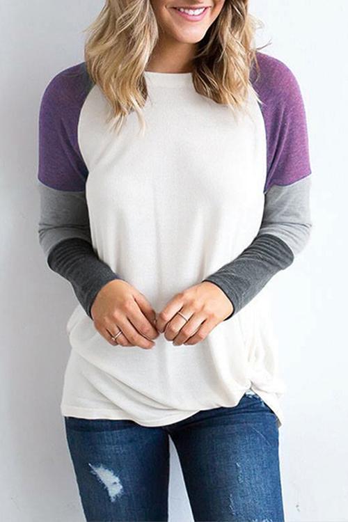Stitched Long-sleeved Loose T-shirt
