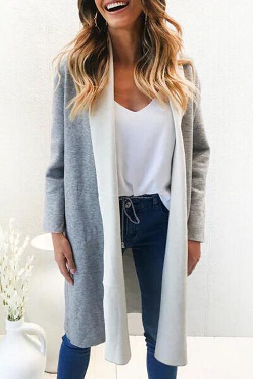Casual Color Blocking Grey  Suiting Trench Coat
