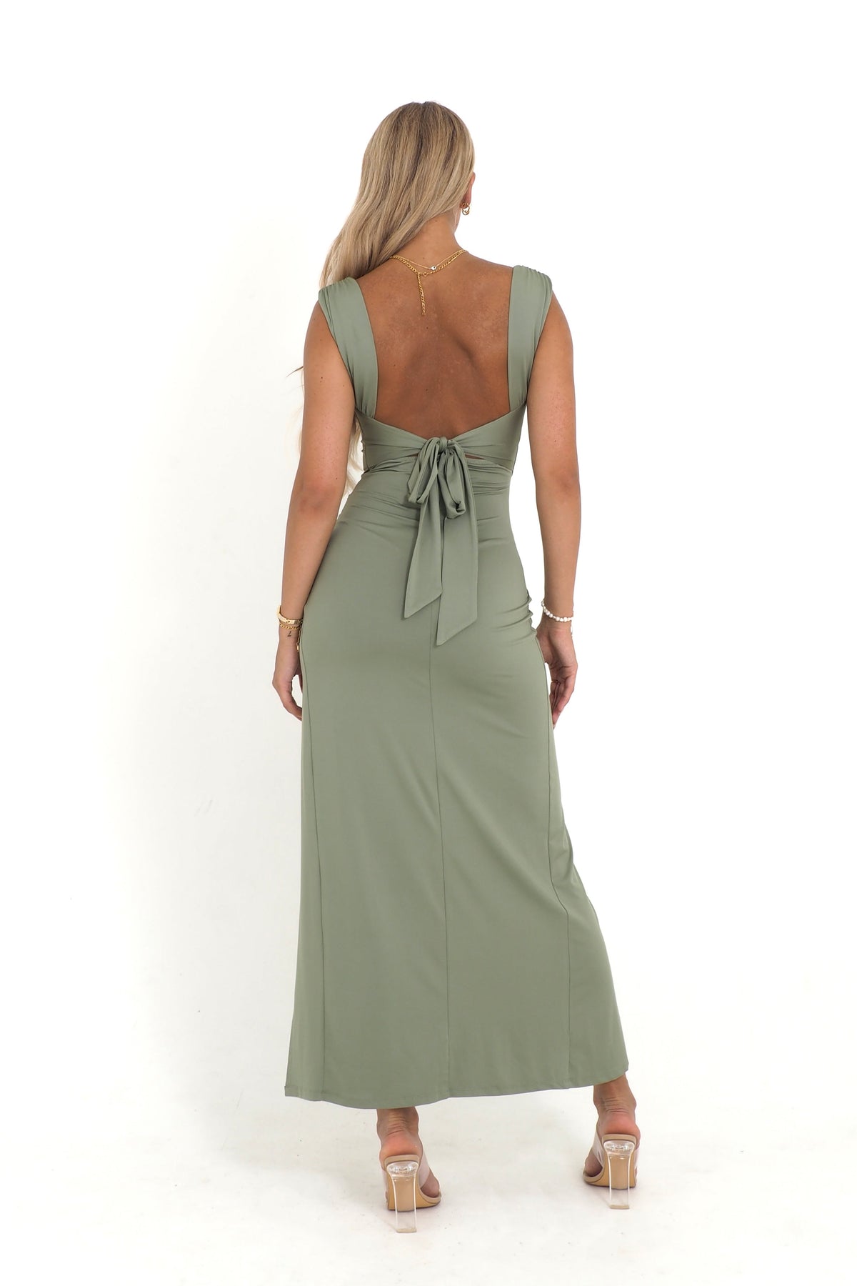Square Neck Ruched Gathered Side Slit Maxi Dress 6