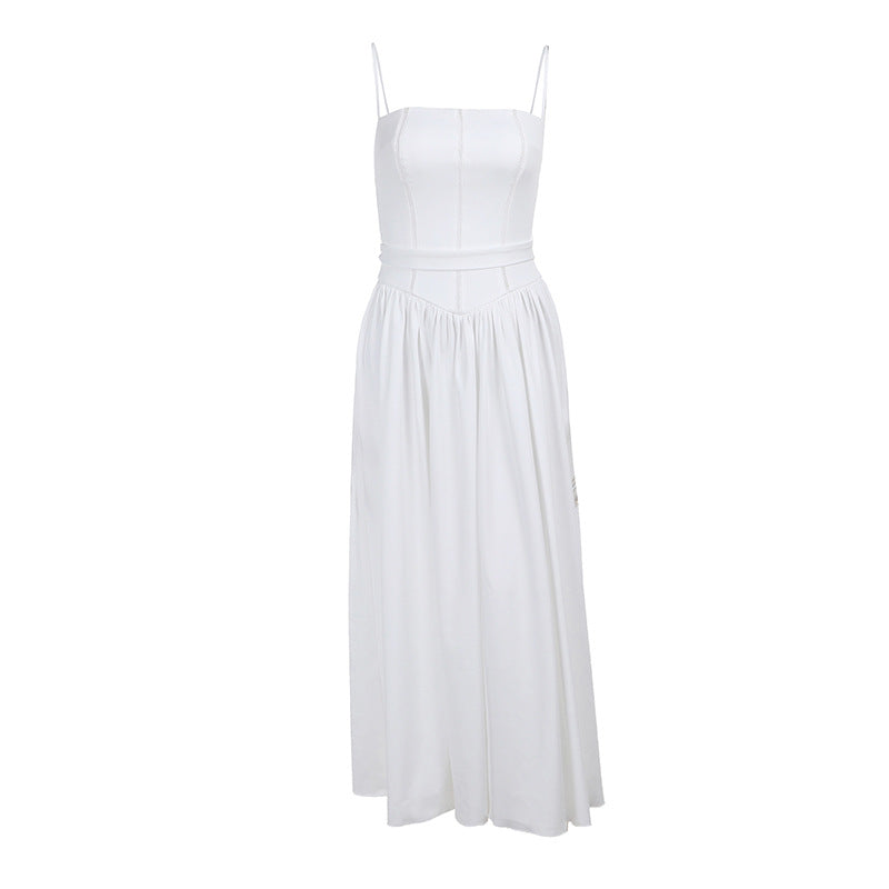 Square Neck Corset Basque Waist Pleated Midi Dress 9