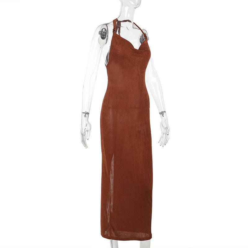 Halter Cowl Neck Backless Bodycon Column Maxi Dress 9