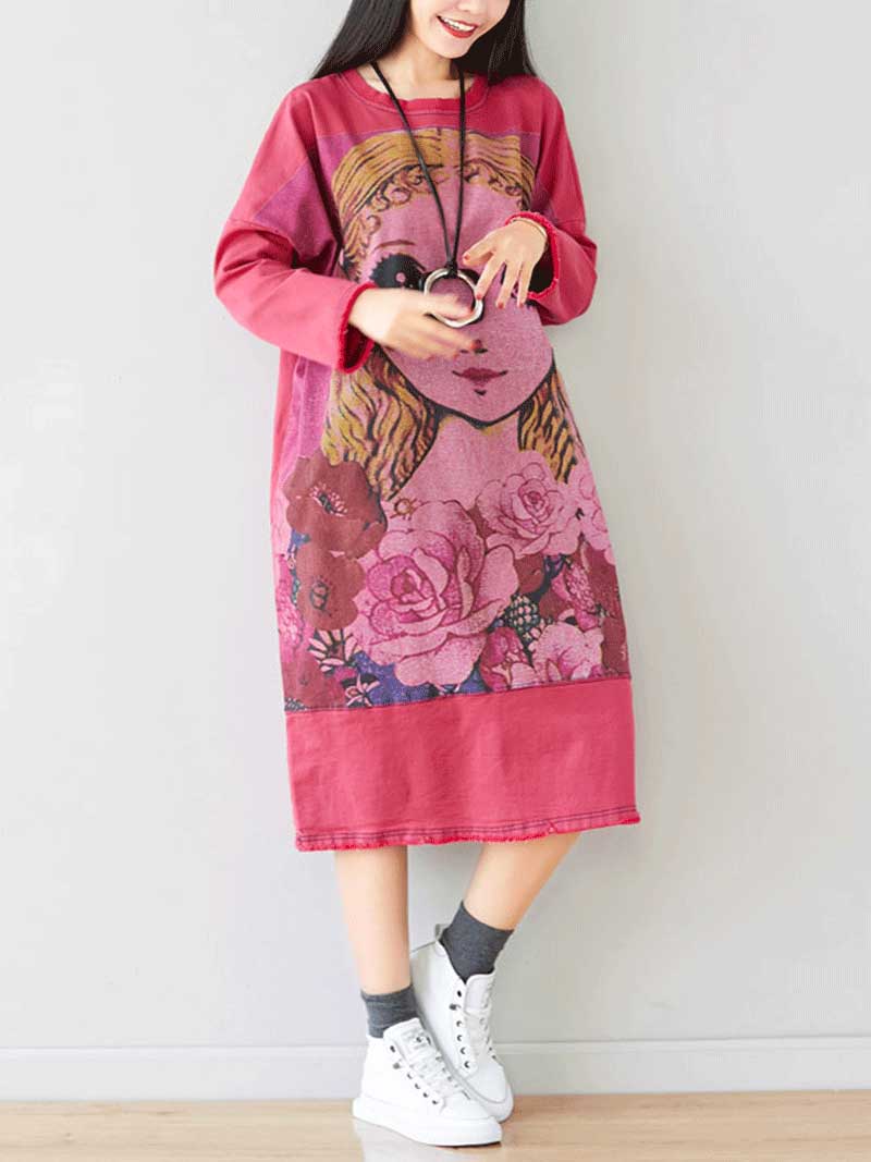 Round Neck Long Sleeve Graphic Knit Bodycon Midi Dress 9
