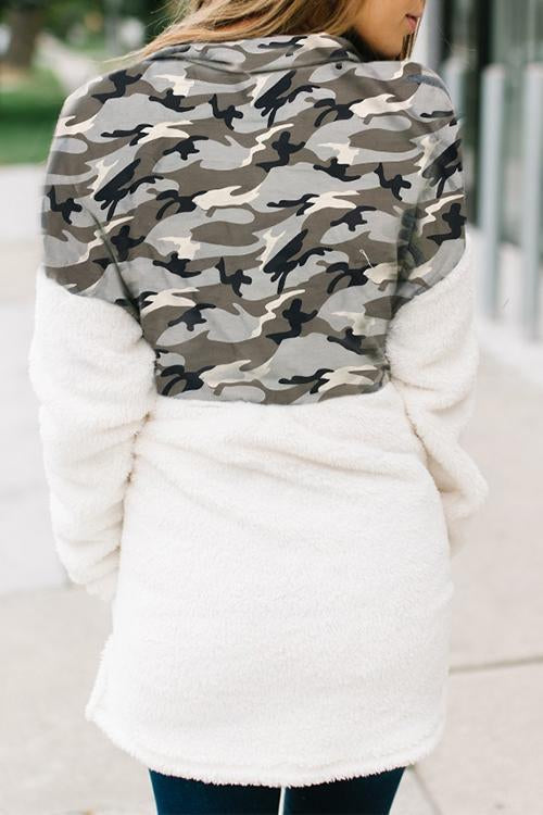 Camouflage Plush Patchwork Hoodie