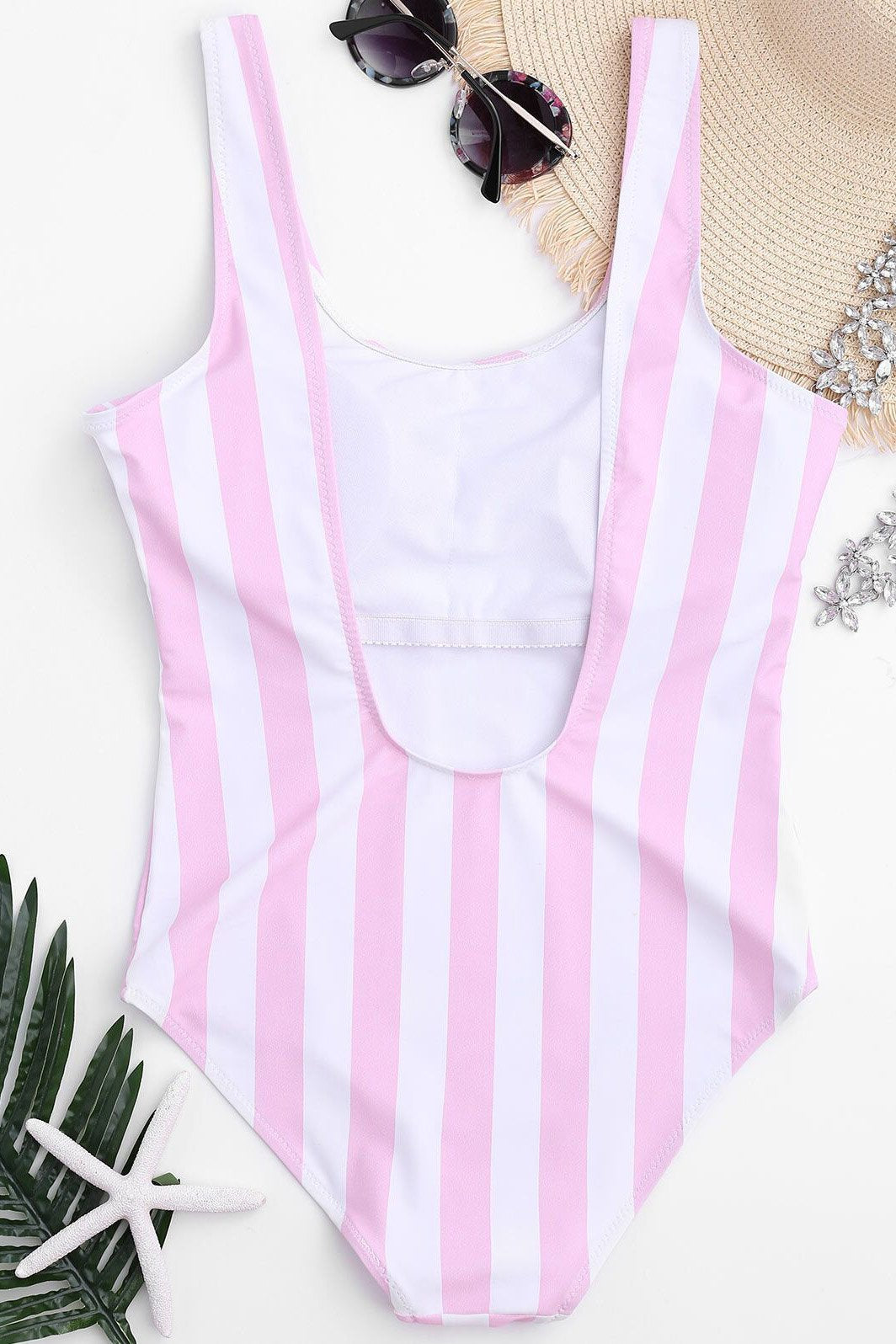 Pink Stripe Low Back Cute One Piece Swimsuit