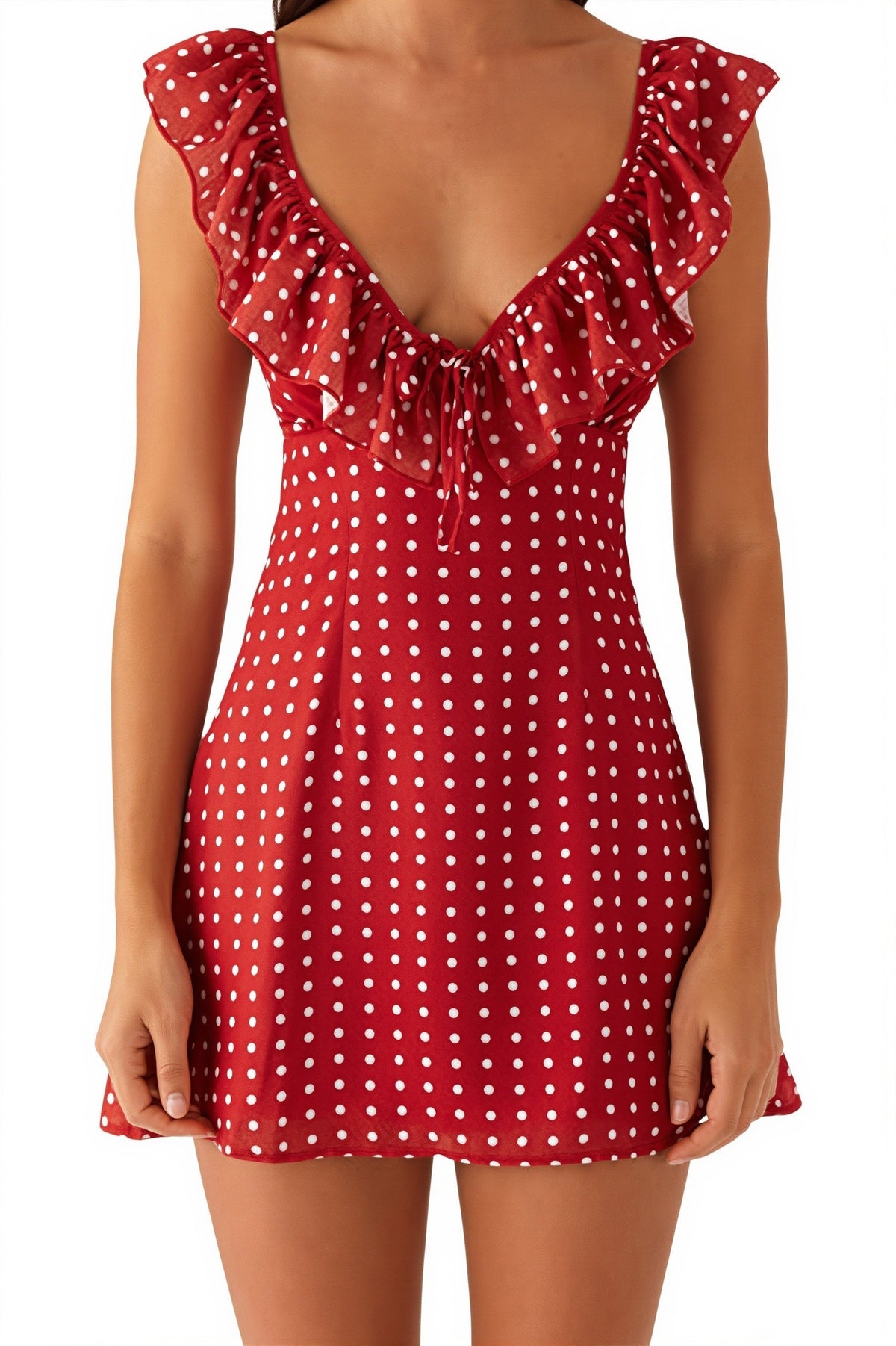 Floral Print Ruffle Trim V-Neck Bow Tie Cap Sleeve Fit and Flare Mini Dress 6