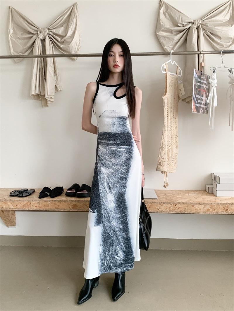 Abstract Graphic Print Sleeveless Cutout Detail Tank Maxi Dress 6