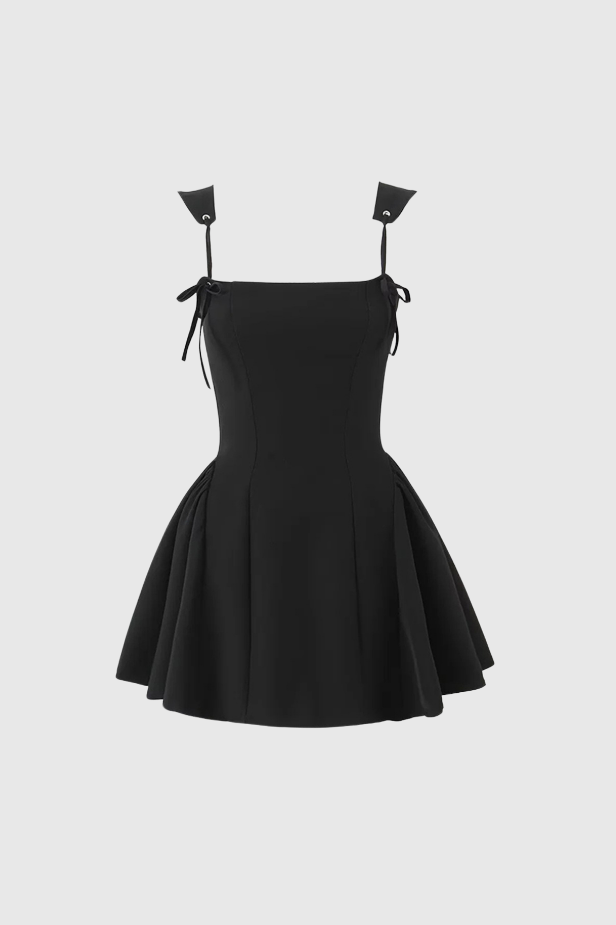 Spaghetti Strap Square Neck Bow Tie Structured Flare Mini Dress 5
