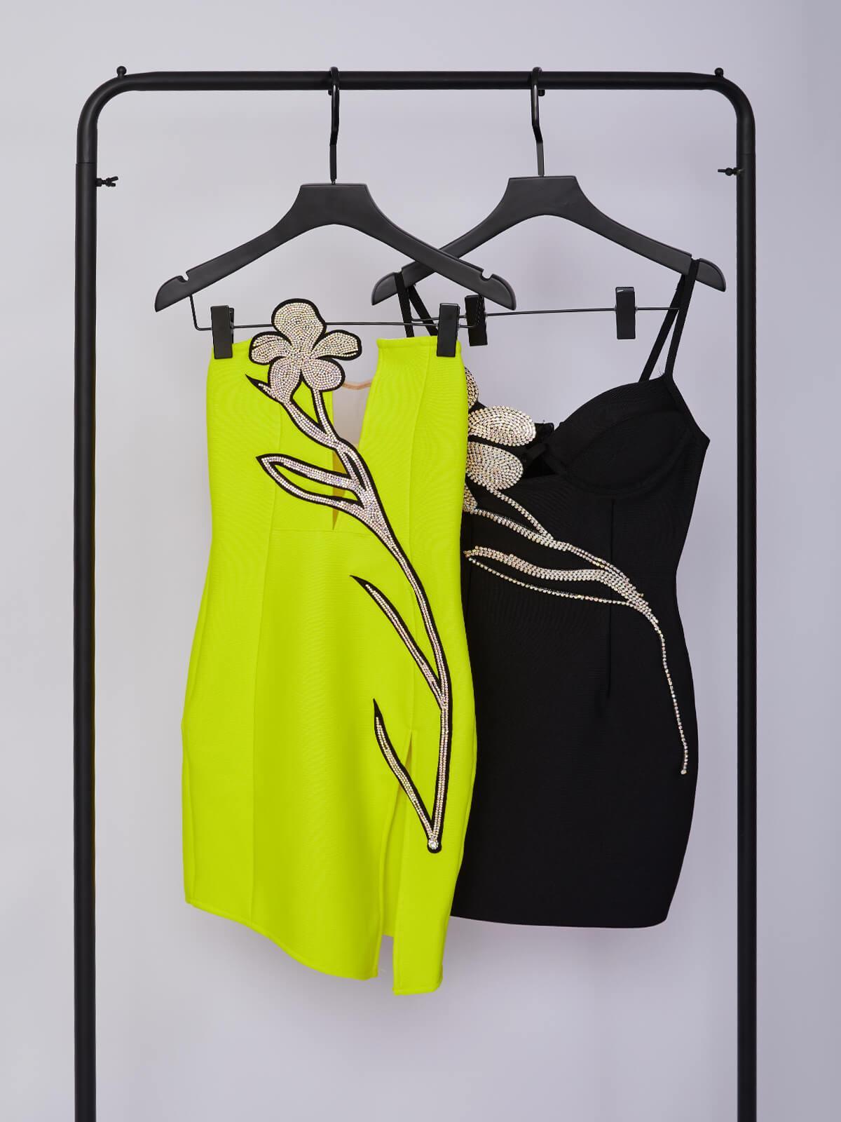Spaghetti Strap Sweetheart Cutout Rhinestone Floral Vine Bandage Mini Dress 7