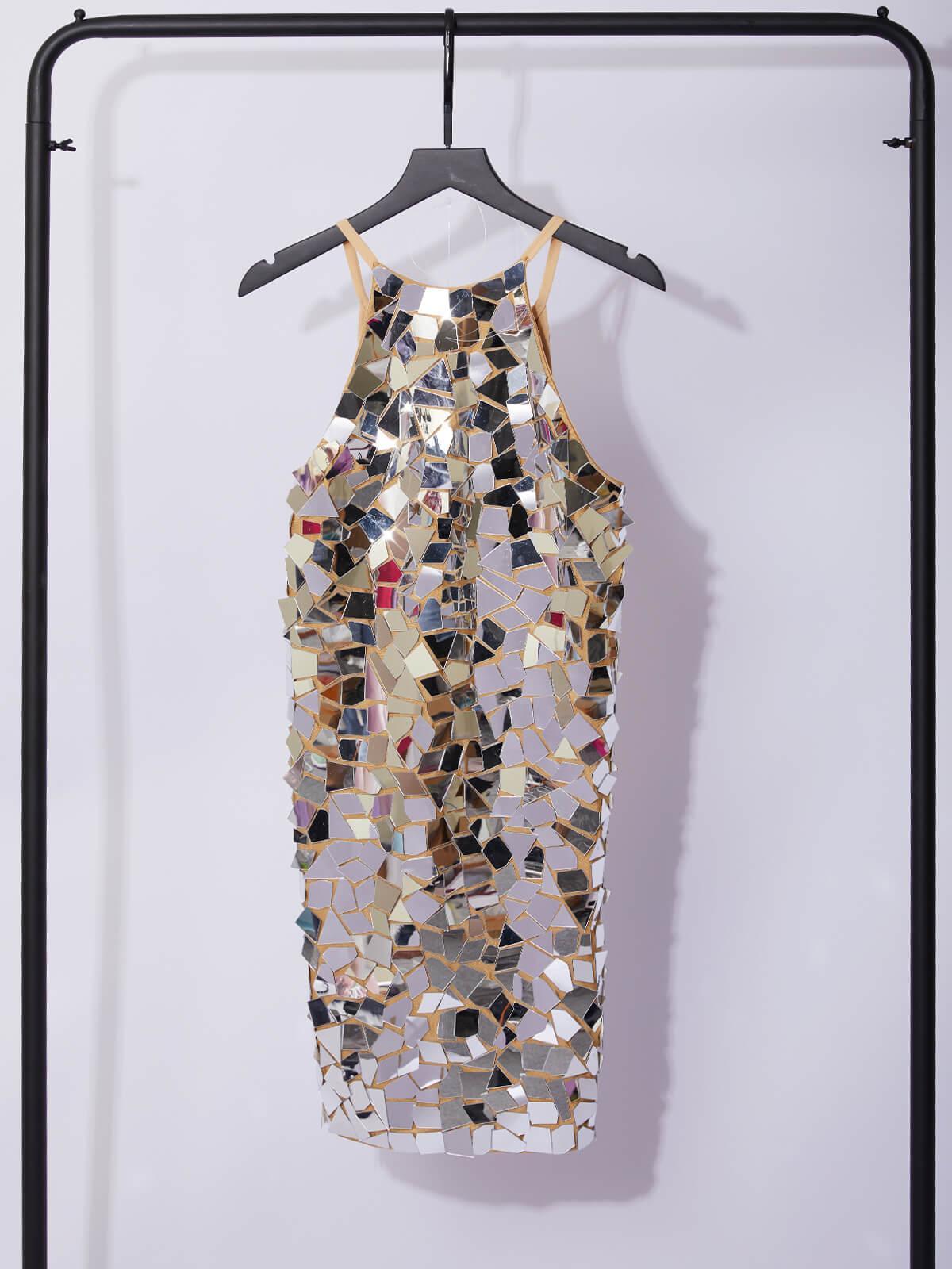 Halter Mirror Mosaic Shard Bodycon Mini Dress 6