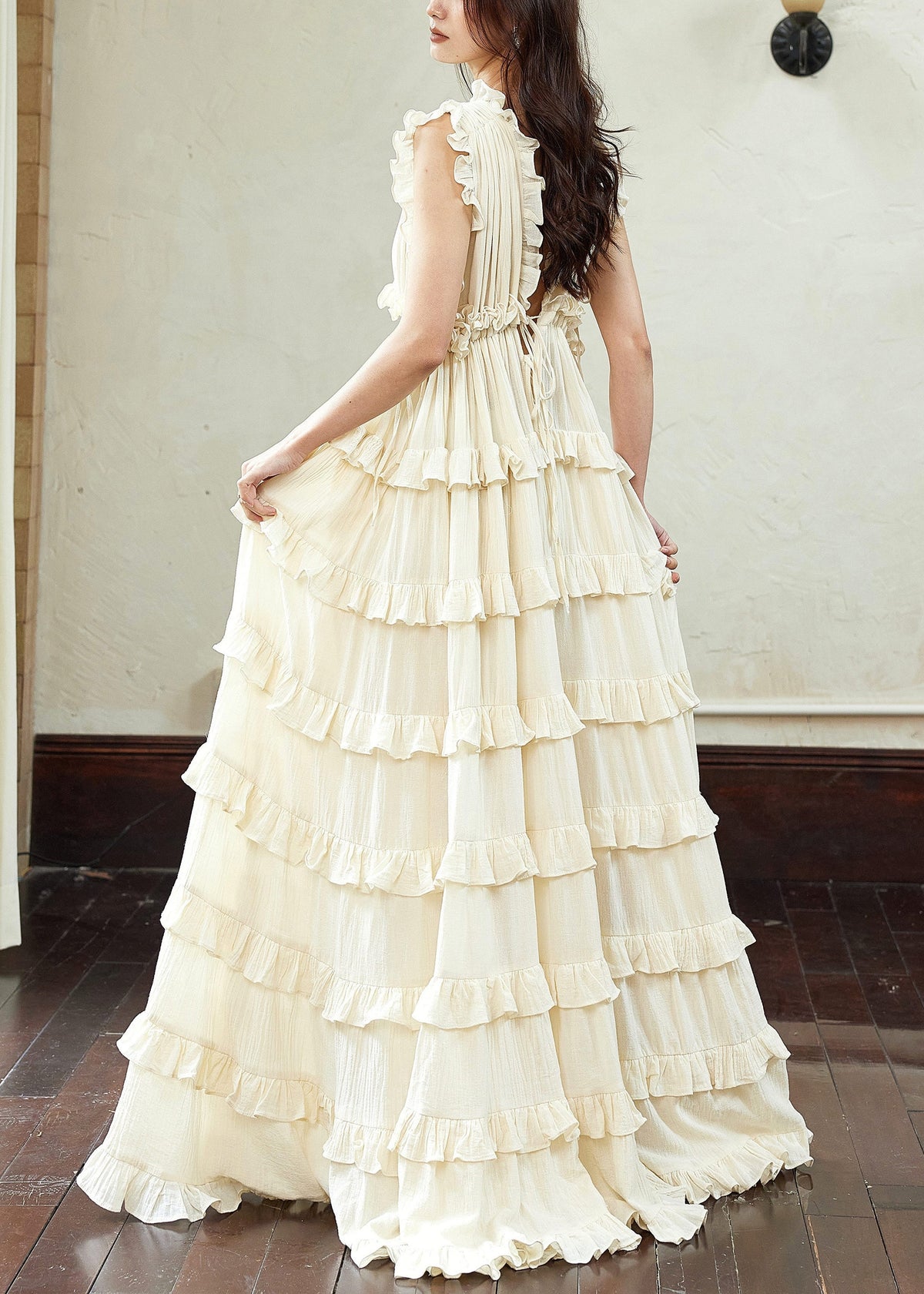 V-Neck Tiered Ruffle Empire Waist Sleeveless Maxi Dress 5