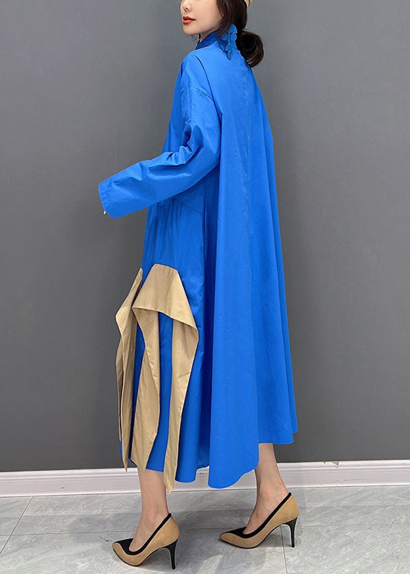 Pointed Collar Button Front Gathered Waist Contrast Sash Oversized Maxi Shirt Dress 4
