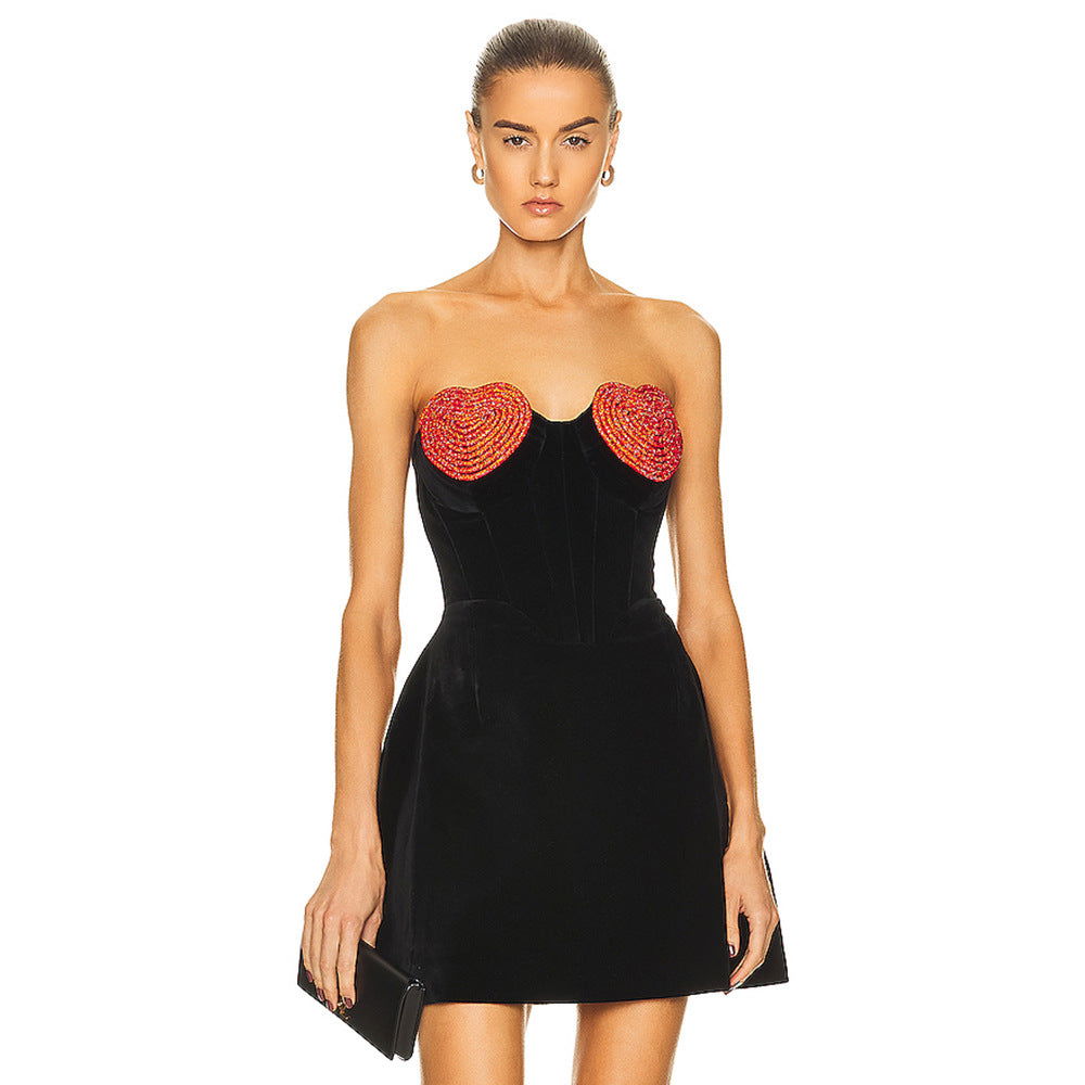Velvet Sweetheart Heart Appliqué Strapless Corset Mini Dress 3