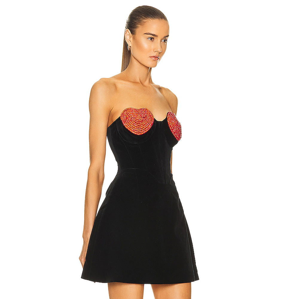 Velvet Sweetheart Heart Appliqué Strapless Corset Mini Dress 4