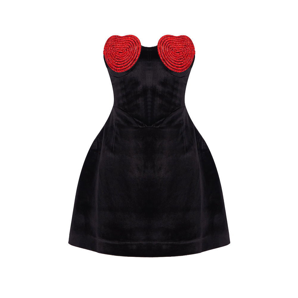 Velvet Sweetheart Heart Appliqué Strapless Corset Mini Dress 6