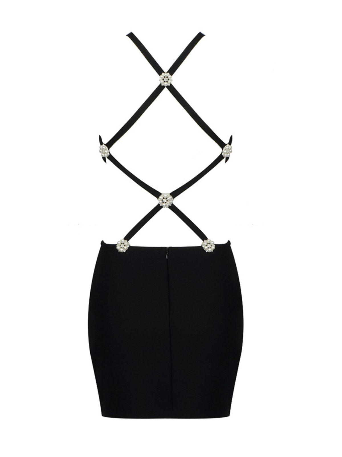 Open Back Criss Cross Strap Floral Accent Bandage Mini Dress 8