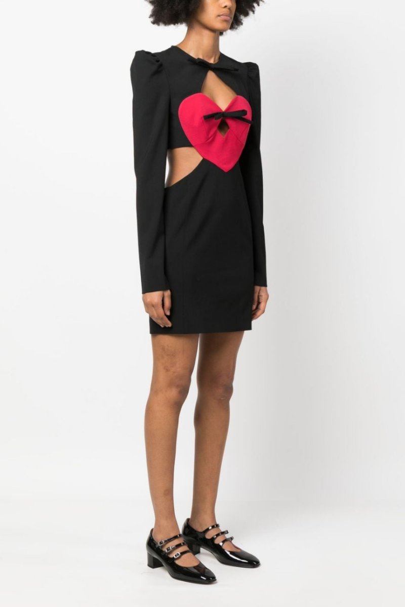 Round Neck Bow Cutout Heart Panel Long Sleeve Bodycon Mini Dress 2