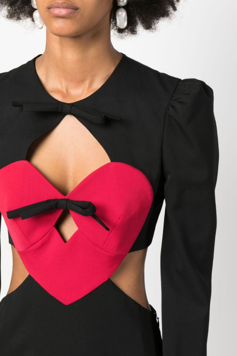 Round Neck Bow Cutout Heart Panel Long Sleeve Bodycon Mini Dress 3