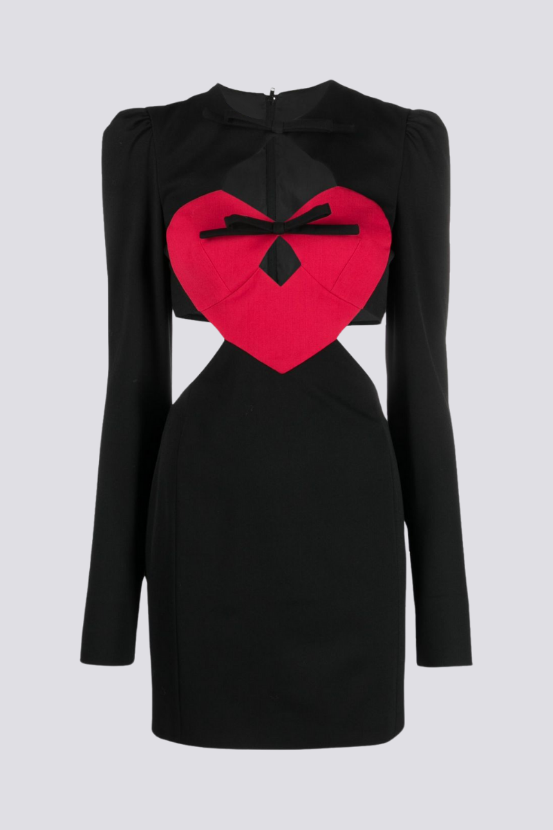 Round Neck Bow Cutout Heart Panel Long Sleeve Bodycon Mini Dress 4