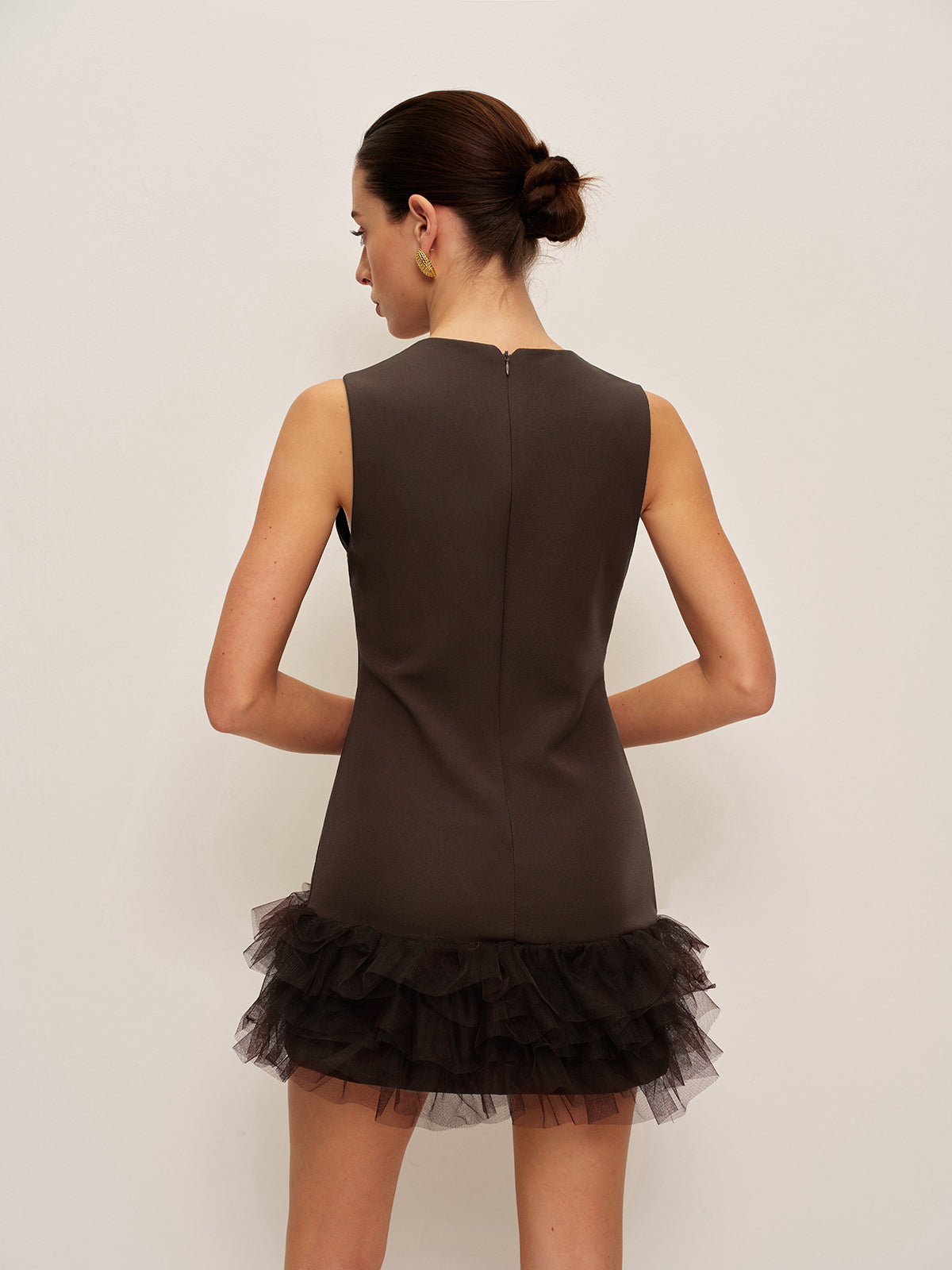 Dark Brown Ruffled Hem Sleeveless Dress 6