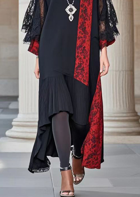 Asymmetrical Lace Panel Midi Shift Dress 4
