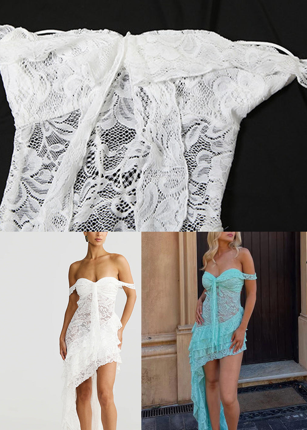 Off-Shoulder Sweetheart Lace Tie Tiered High-Low Gown 5