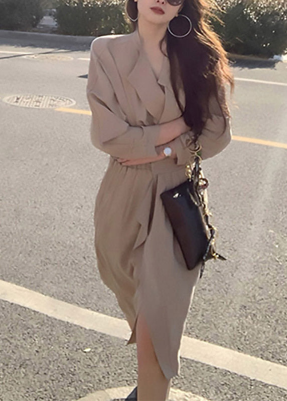 Deep V Neck Blazer Collar Elastic Waist Wrap Midi Dress 3