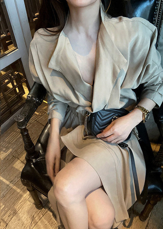 Deep V Neck Blazer Collar Elastic Waist Wrap Midi Dress 5