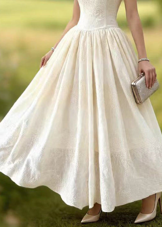 Spaghetti Strap Scoop Neck Jacquard Full Skirt Floor Length Gown 4