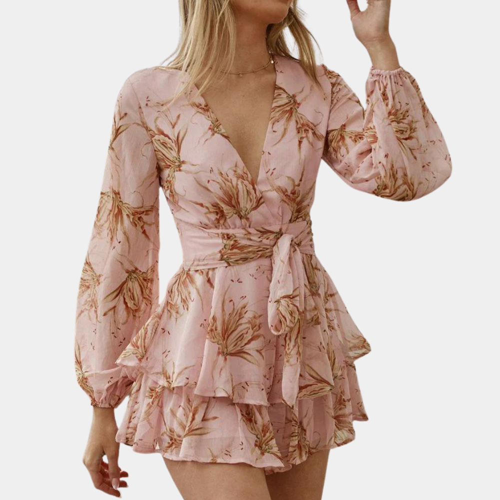 Square Collar Lace Panel Mini Dress