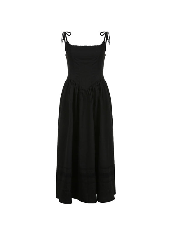 Black Square Neck Spaghetti Strap Corset Maxi Dress