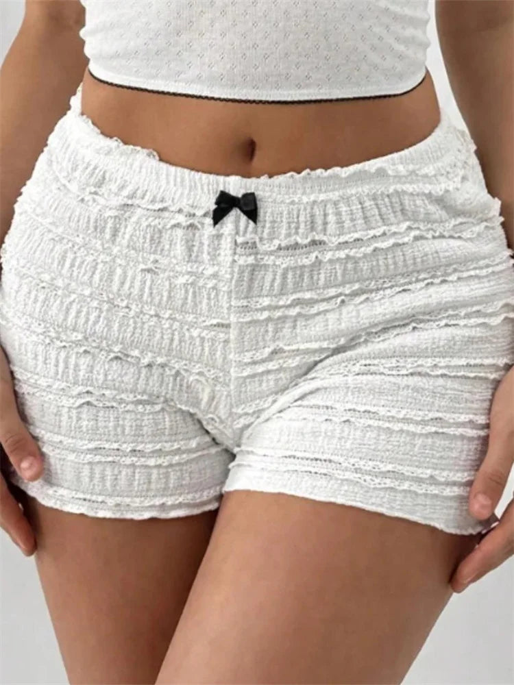 Lace Bow Patchwork Stretch Short white / S short-250223
