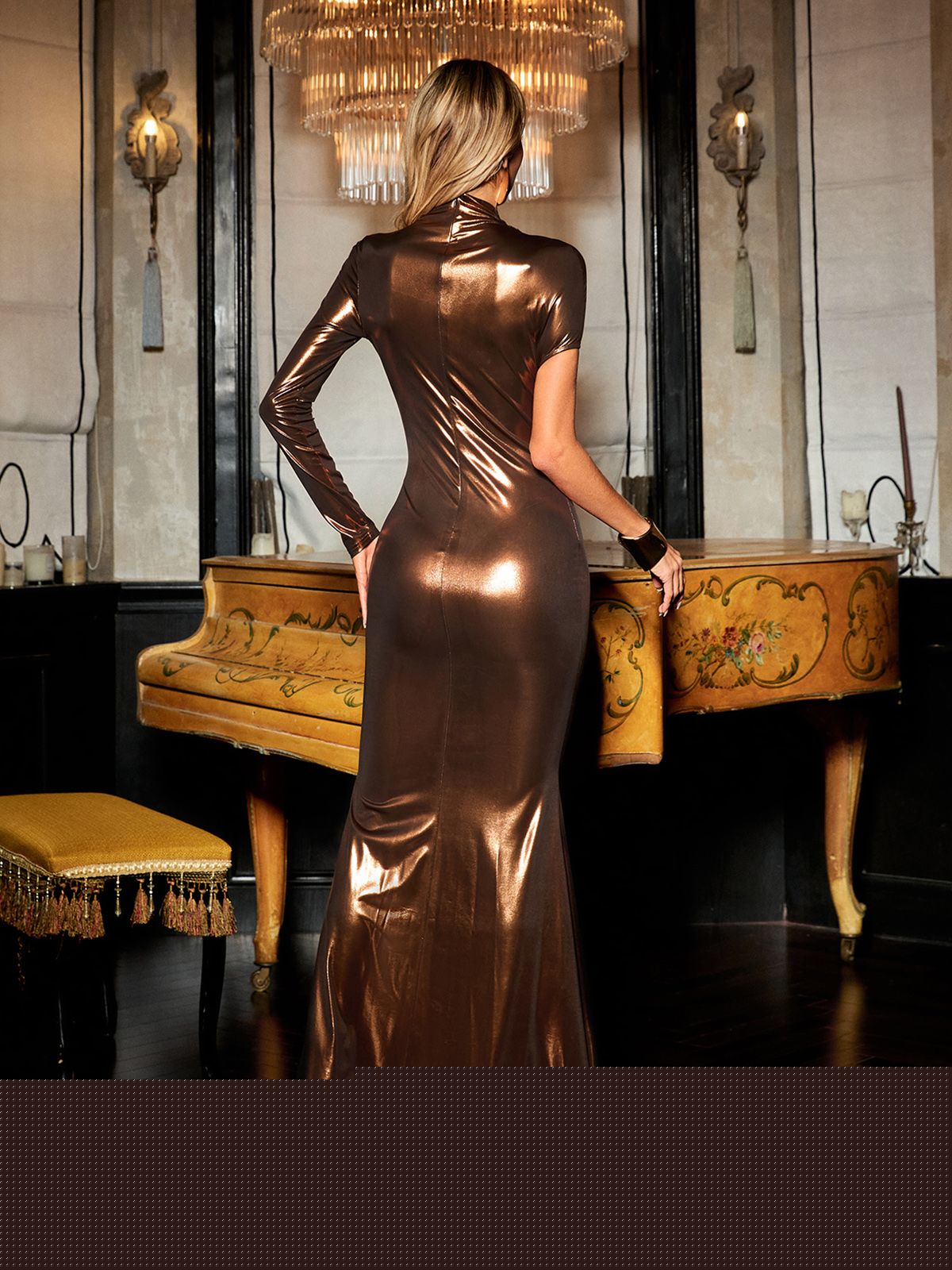 Cutout Metallic Column Maxi Gown 6