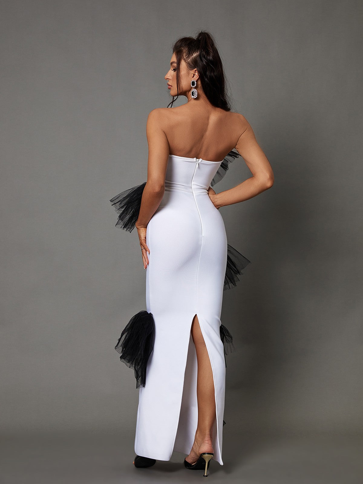 Strapless Tube Neck Tulle Bow Applique Mermaid Maxi Gown 5