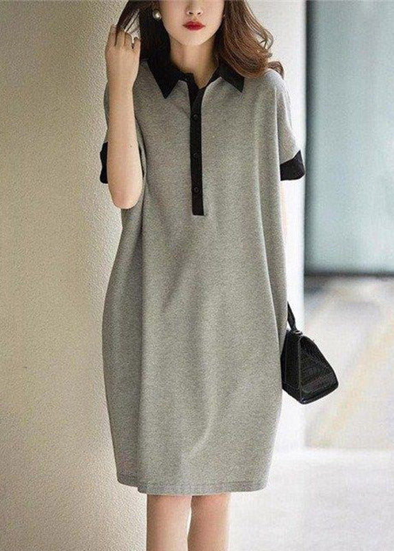 Peter Pan Collar Button Front Short Sleeve Cotton Maxi Shirt Dress