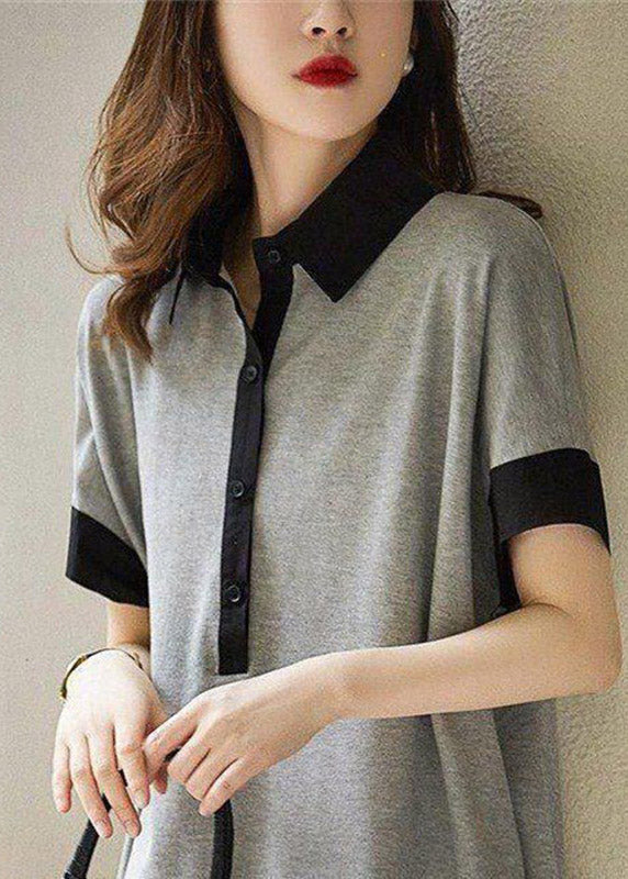 Peter Pan Collar Button Front Short Sleeve Cotton Maxi Shirt Dress 2