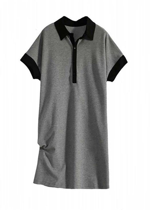Peter Pan Collar Button Front Short Sleeve Cotton Maxi Shirt Dress 5