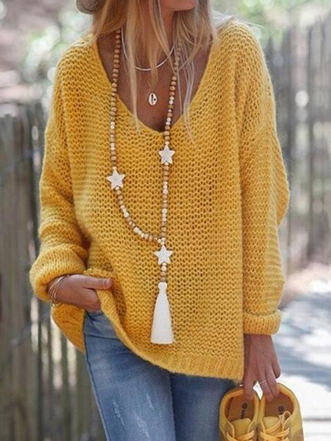 Casual Round Neckline Loose Shift Sweater